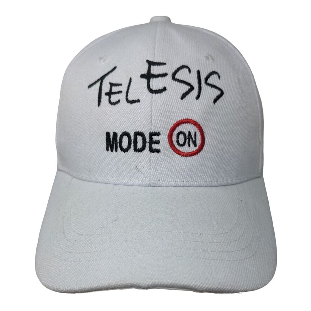Telesis Mode On Strapback Hat White OSFA Adjustable Embroidered Golden Lion